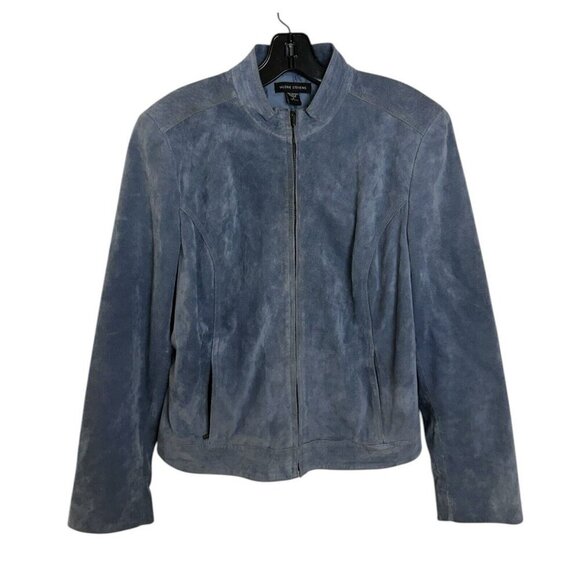 Valerie Stevens 100% Leather Suede Jacket Blue Large - Picture 1 of 14